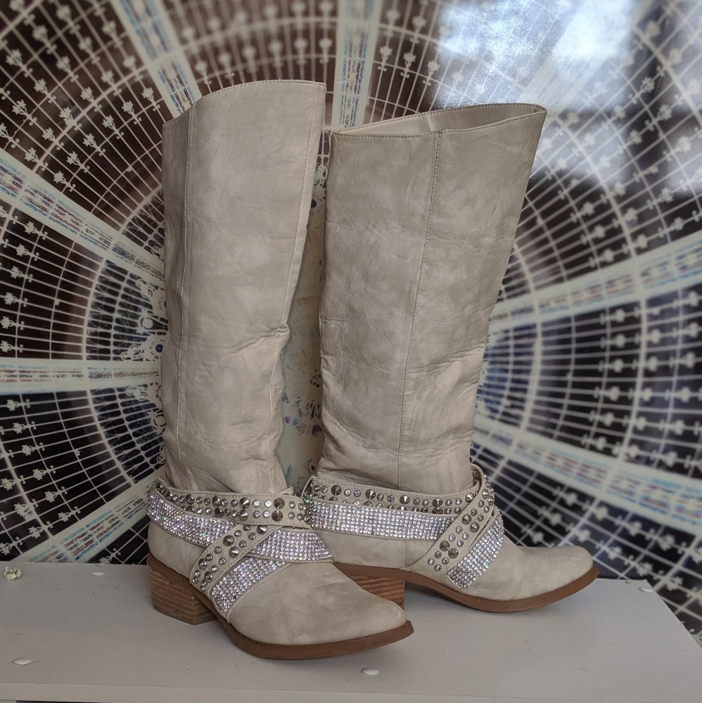 Cream Knee High Boots